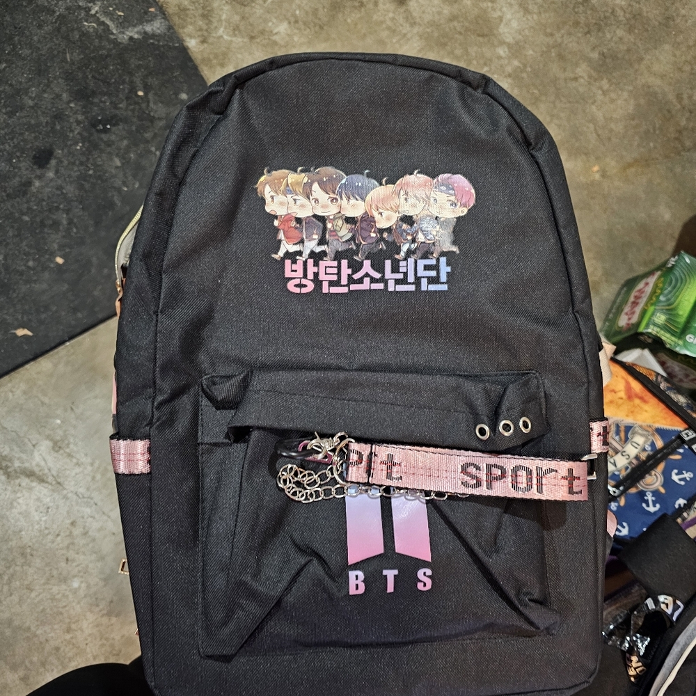 BTS Black Backpack with Pink Accents